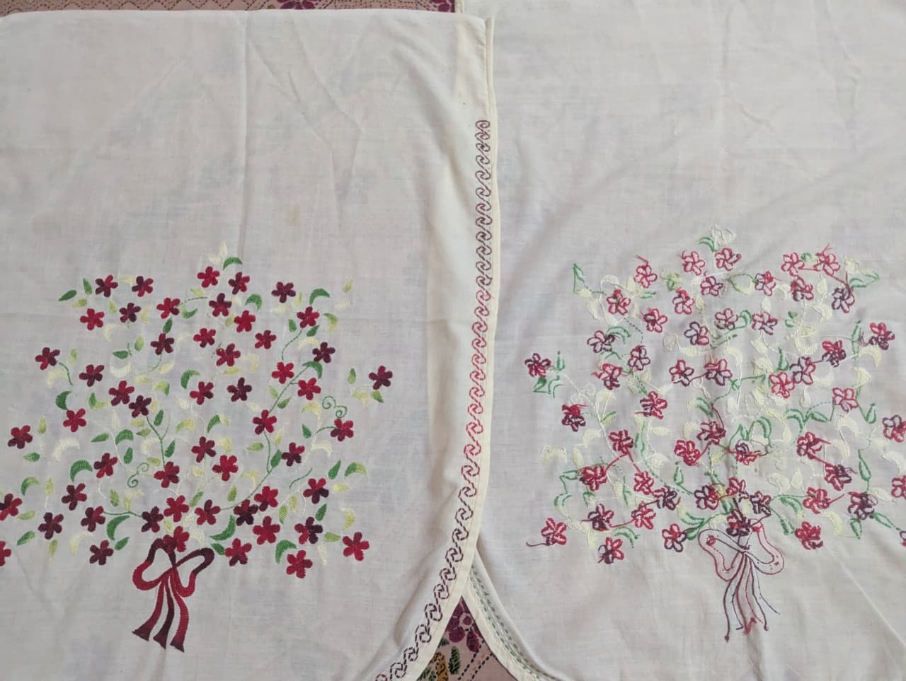 1990s Hand Embroidered Floral Textile Panel